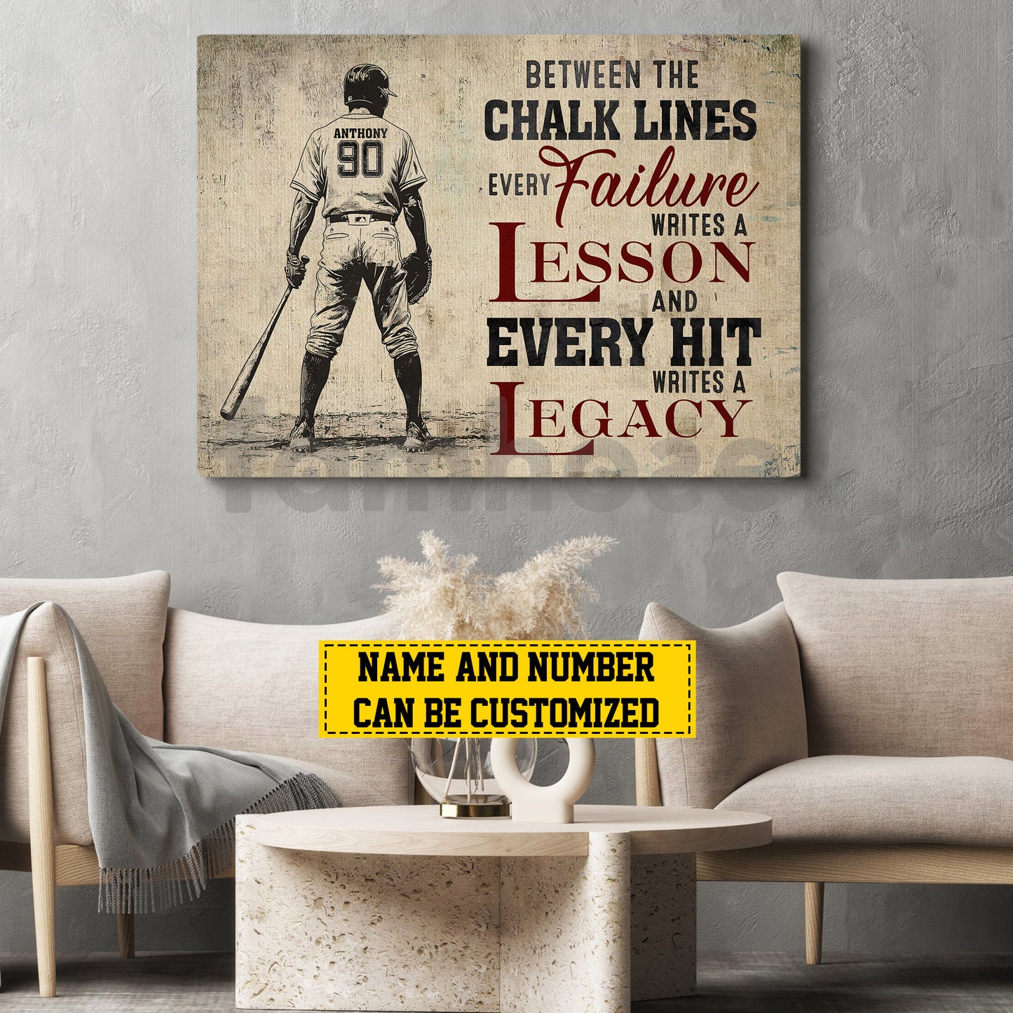 Personalized Baseball Man Canvas Painting, Between The Chalk Lines Every Failure Writes A Lesson Sport Wall Art Decor, Poster Gift For Baseball Lovers