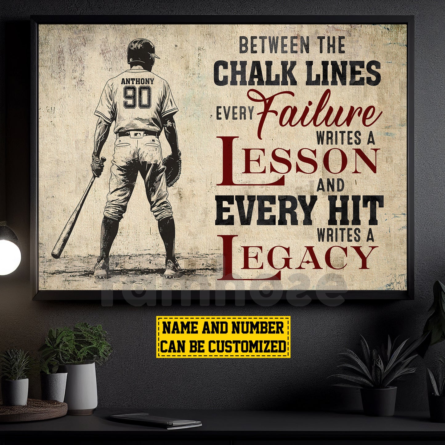 Personalized Baseball Man Canvas Painting, Between The Chalk Lines Every Failure Writes A Lesson Sport Wall Art Decor, Poster Gift For Baseball Lovers