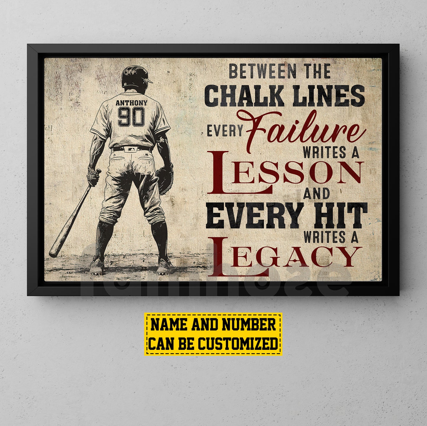 Personalized Baseball Man Canvas Painting, Between The Chalk Lines Every Failure Writes A Lesson Sport Wall Art Decor, Poster Gift For Baseball Lovers