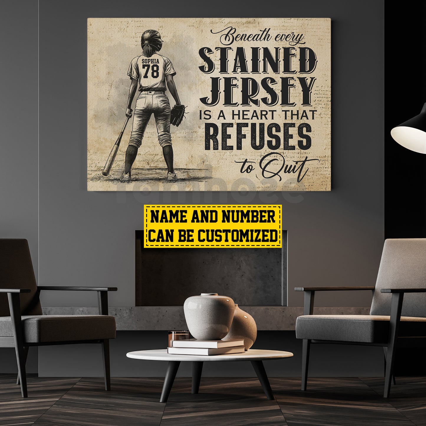 Personalized Softball Woman Canvas Painting, Beneath Every Stained Jersey Is A Heart Sport Wall Art Decor, Poster Gift For Softball Lovers