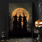 Three Young Witches Under The Moon Light Canvas Wall Art Print - Dark Witch Halloween Poster Print Art For Decorating Your Home