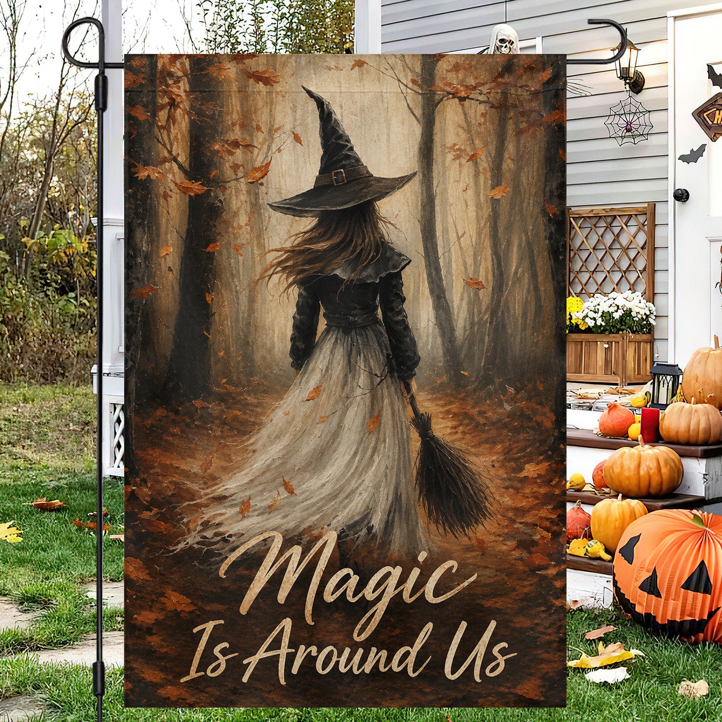 Halloween Witch Garden & House Flag, Magic Is Around Us Yard Flag Spooky Season Gift For Witch Lover