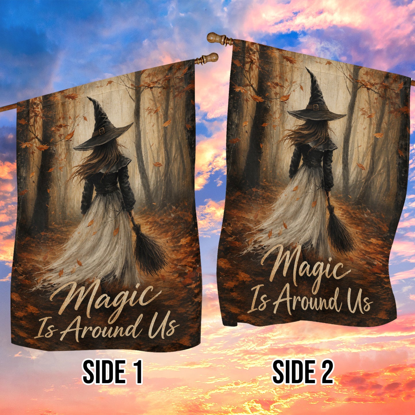 Halloween Witch Garden & House Flag, Magic Is Around Us Yard Flag Spooky Season Gift For Witch Lover