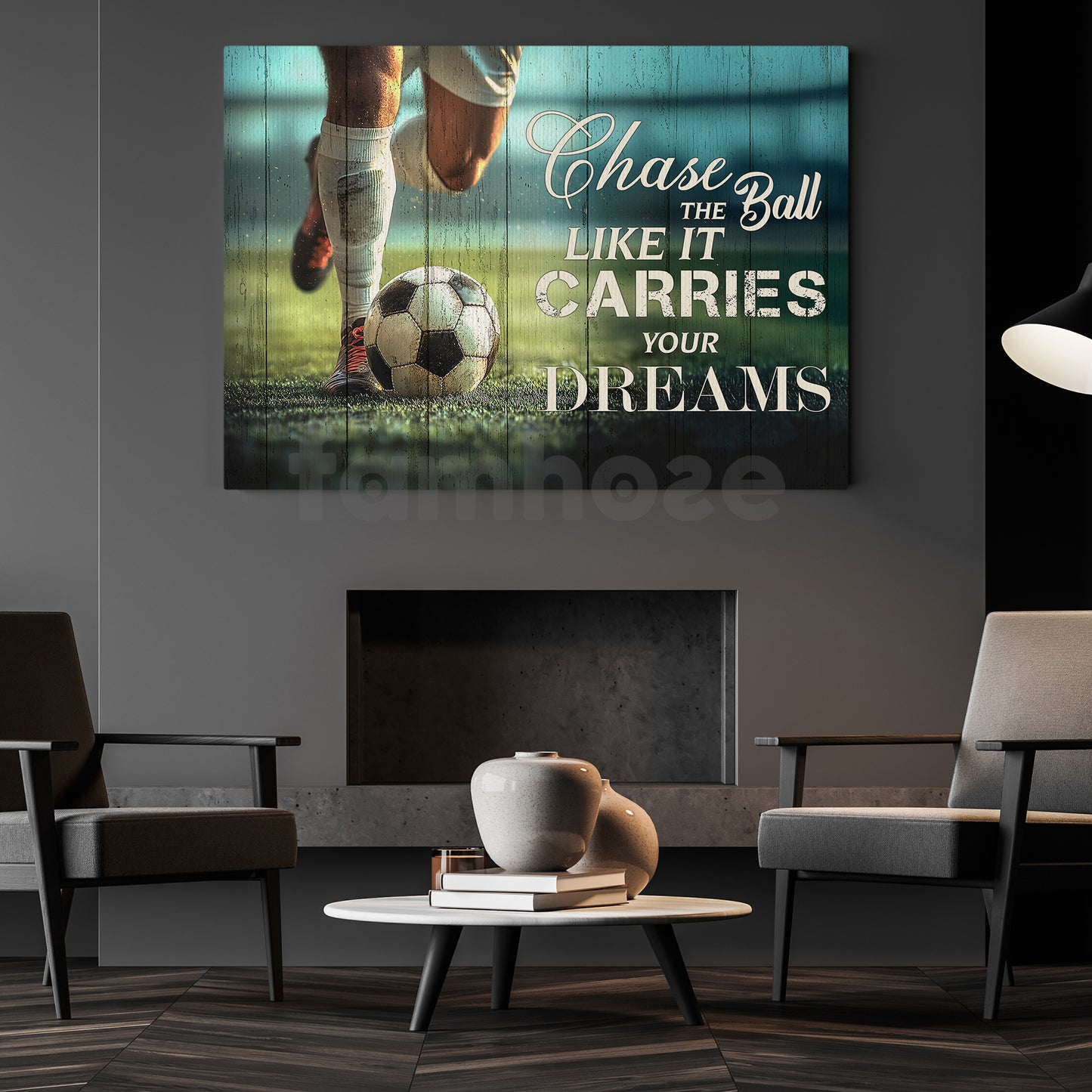 Motivational Soccer Man Canvas Painting, Chase The Ball Like It Carries Your Dreams Sport Wall Art Decor, Poster Gift For Soccer Lovers