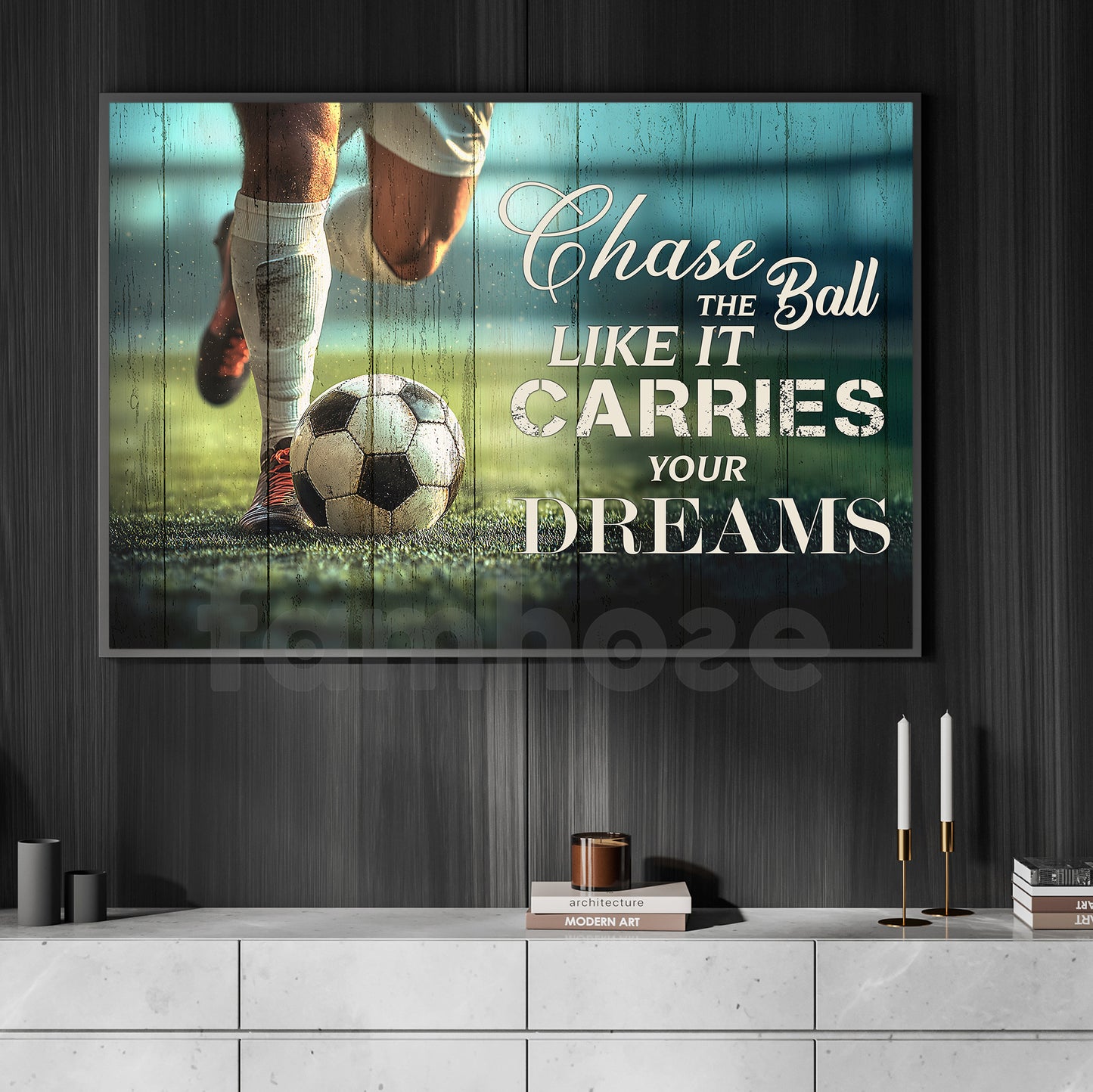 Motivational Soccer Man Canvas Painting, Chase The Ball Like It Carries Your Dreams Sport Wall Art Decor, Poster Gift For Soccer Lovers