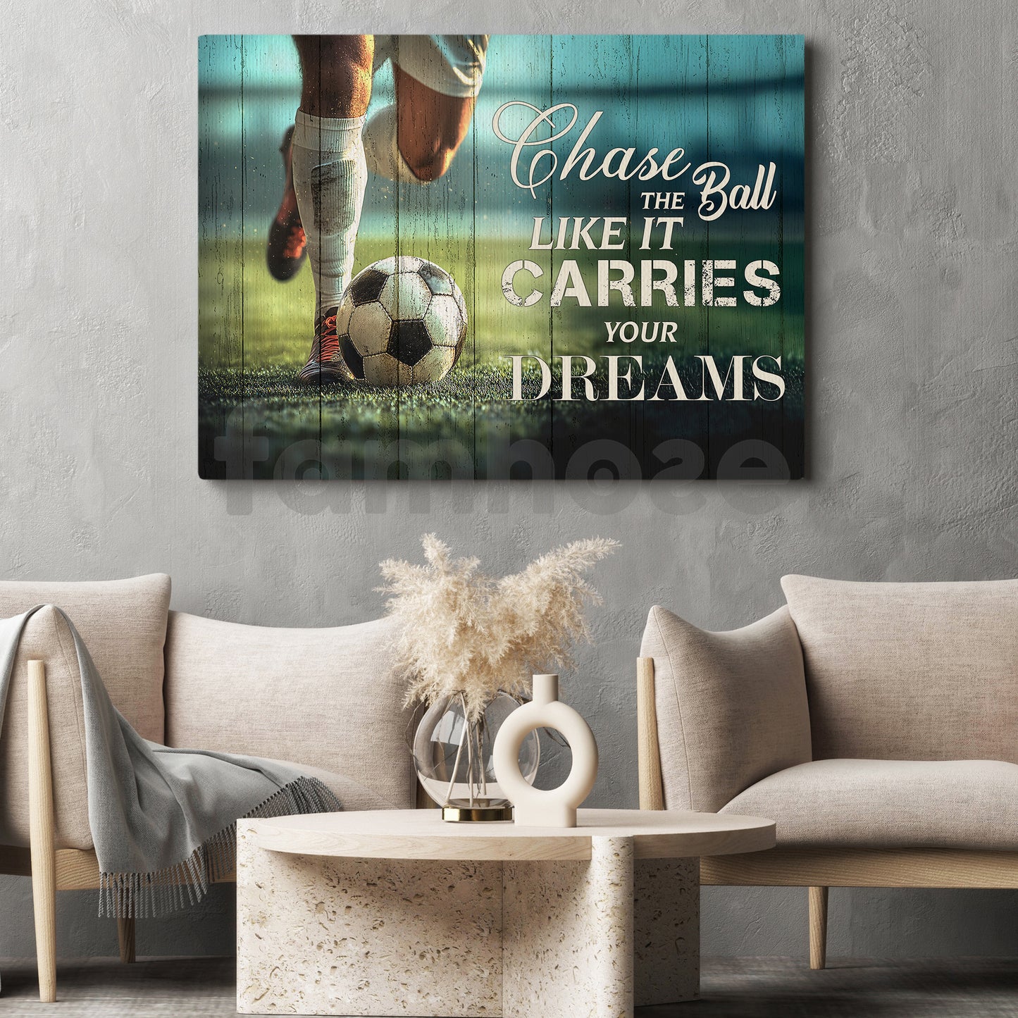 Motivational Soccer Man Canvas Painting, Chase The Ball Like It Carries Your Dreams Sport Wall Art Decor, Poster Gift For Soccer Lovers
