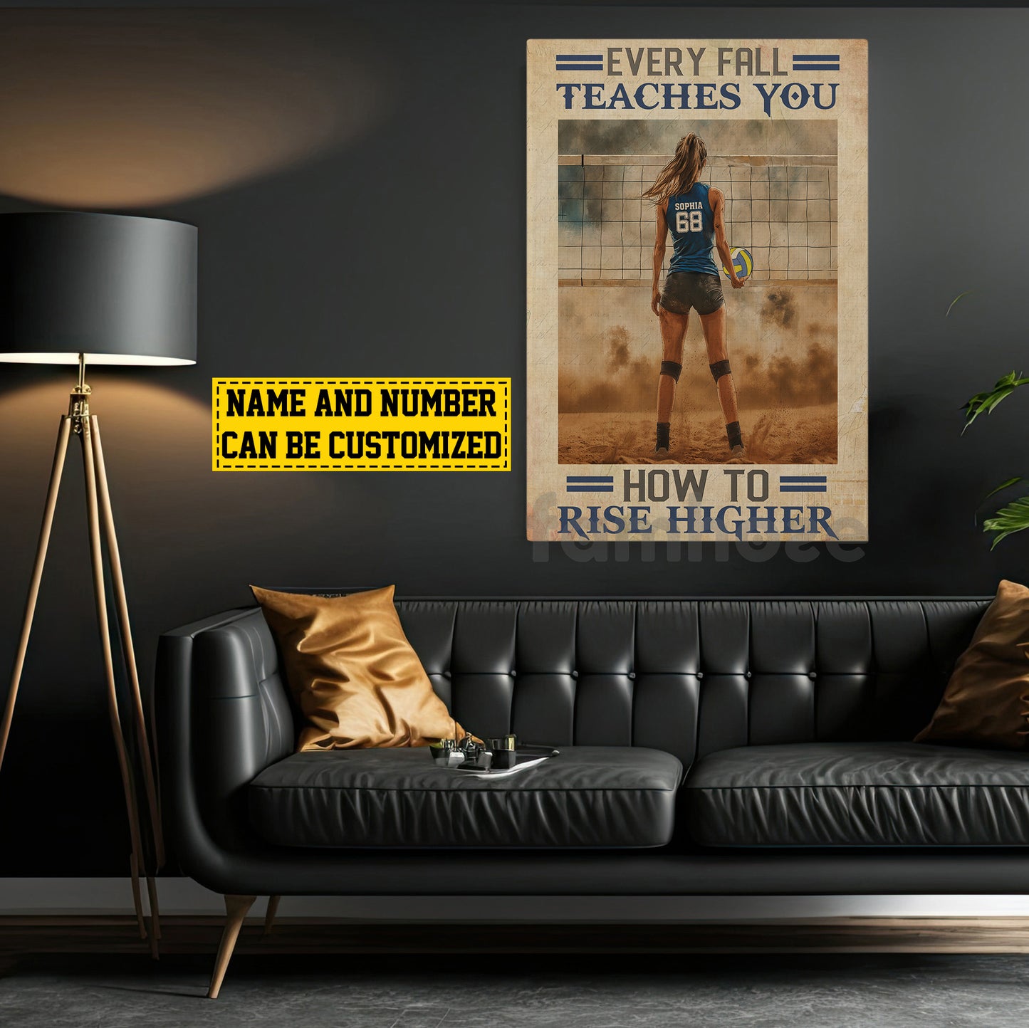 Motivational Personalized Volleyball Woman Canvas Painting, Every Fall Teaches You How To Rise Higher Sports Wall Art Decor, Poster Gift For Volleyball Lovers