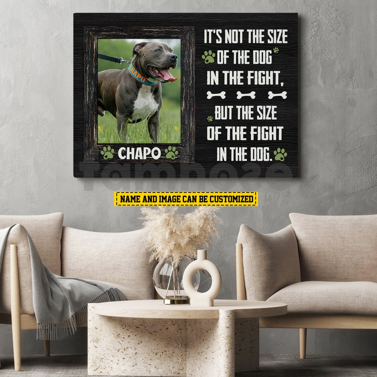 Personalized Pitbull Dog Canvas Painting, It's Not The Size Of The Dog Wall Art Decor, Poster Gift For Pitbull Lovers