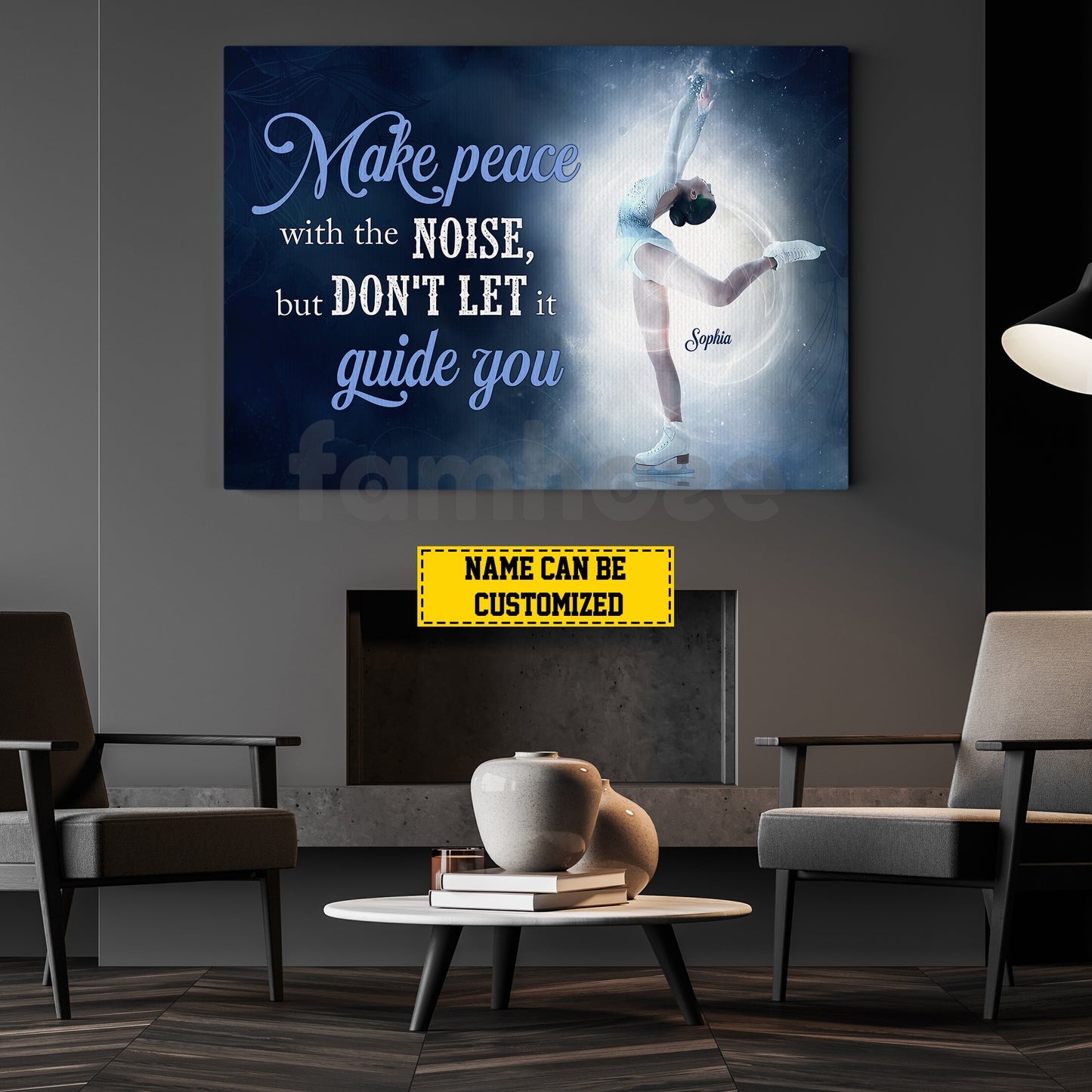Personalized Ice Skating Girl Canvas Painting, Make Peace With The Noise Sport Wall Art Decor, Poster Gift For Ice Skating Lovers