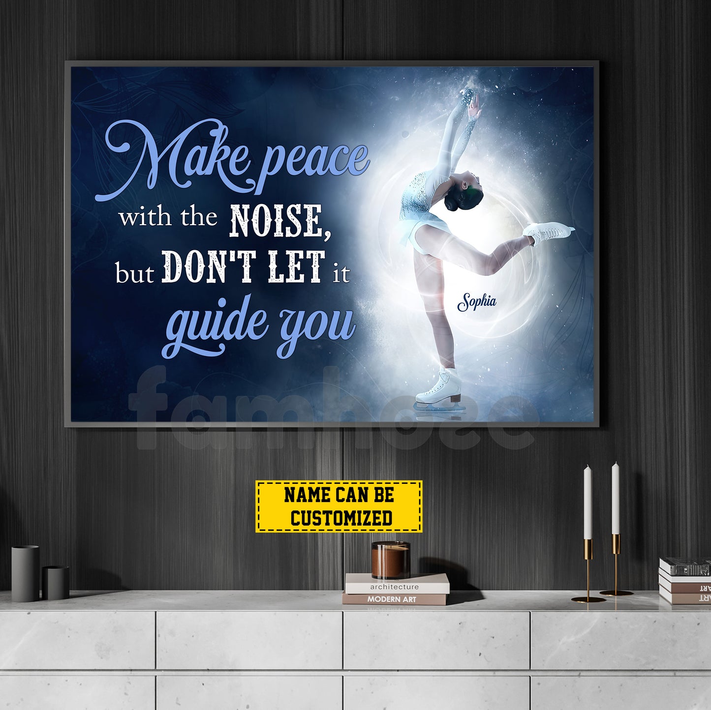 Personalized Ice Skating Girl Canvas Painting, Make Peace With The Noise Sport Wall Art Decor, Poster Gift For Ice Skating Lovers