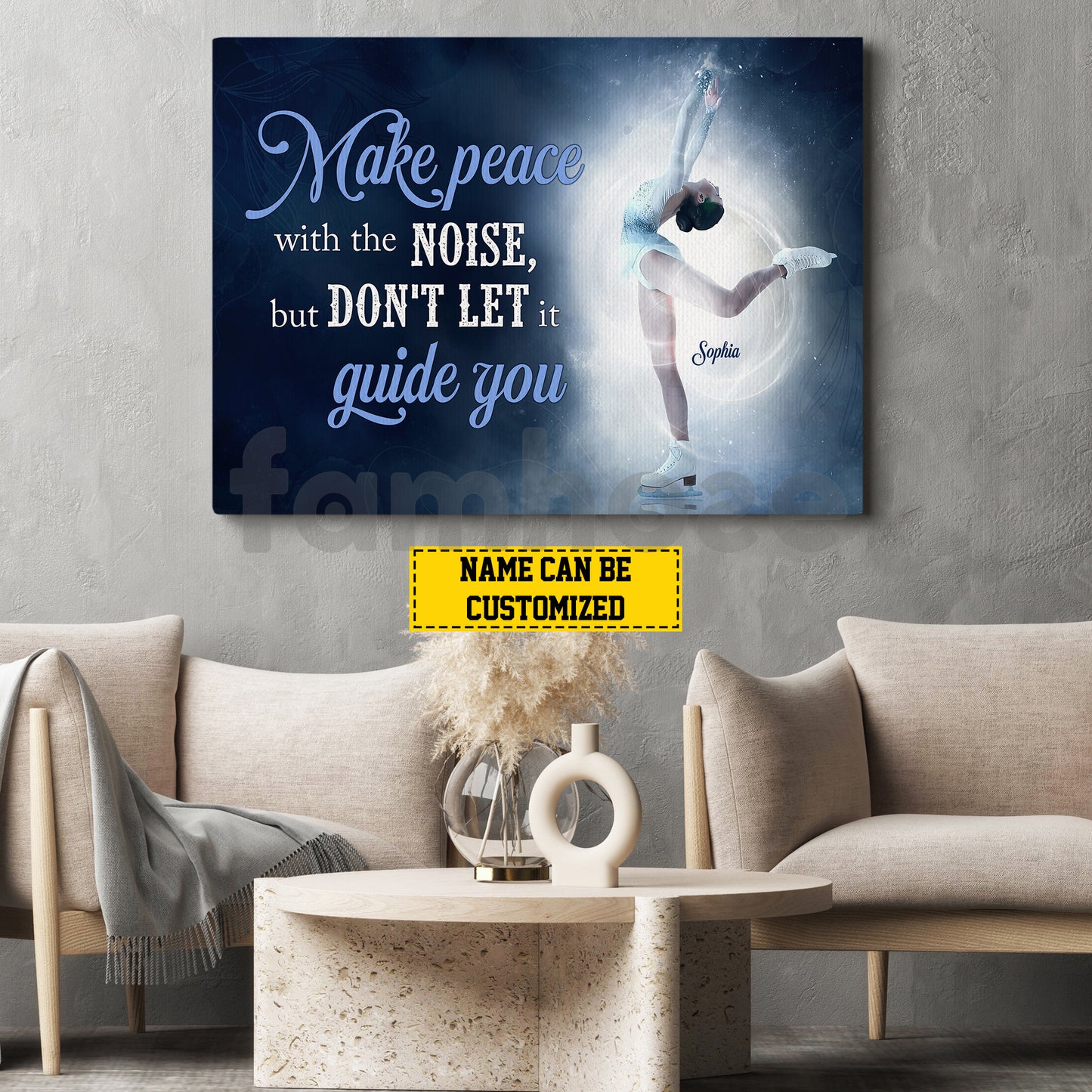 Personalized Ice Skating Girl Canvas Painting, Make Peace With The Noise Sport Wall Art Decor, Poster Gift For Ice Skating Lovers