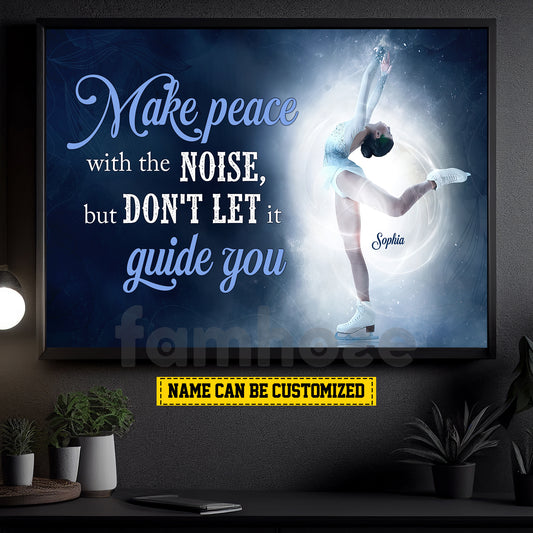 Personalized Ice Skating Girl Canvas Painting, Make Peace With The Noise Sport Wall Art Decor, Poster Gift For Ice Skating Lovers