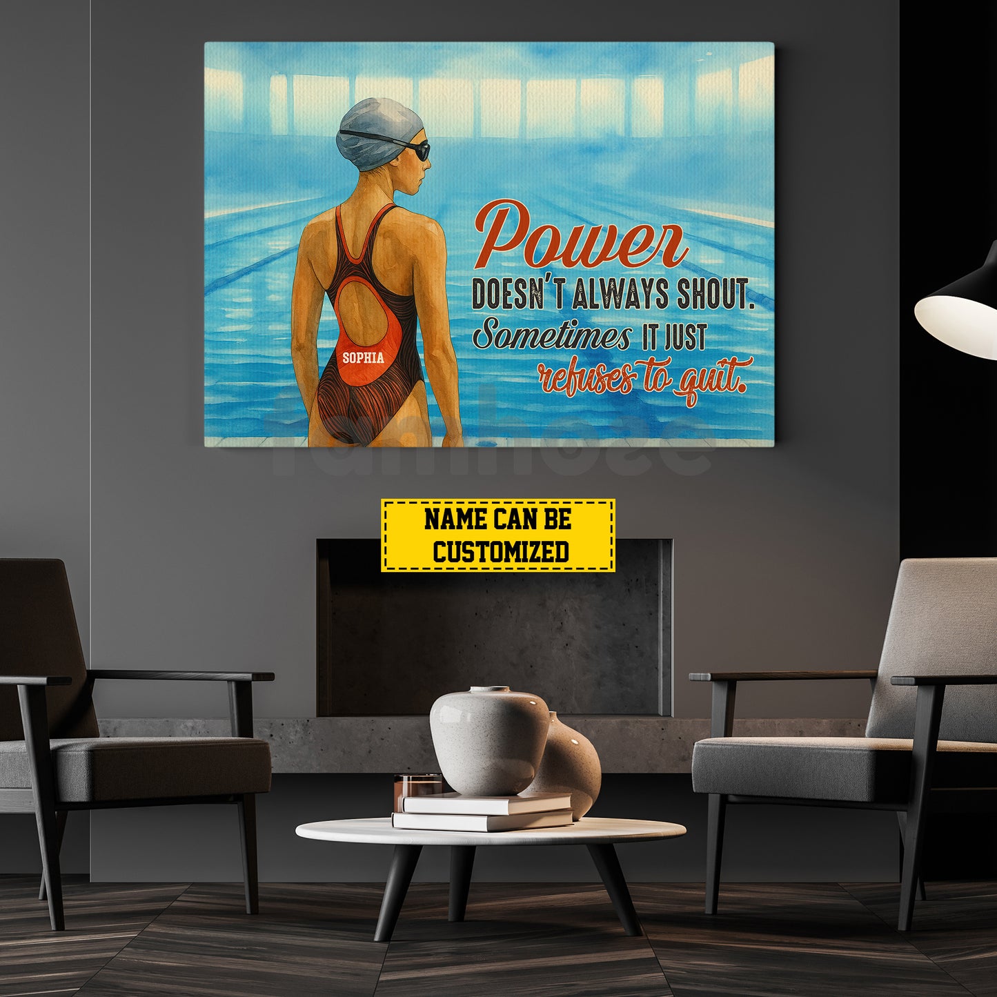 Personalized Swimming Woman Canvas Painting, Power Doesn't Always Shout Sport Wall Art Decor, Poster Gift For Swimming Lovers