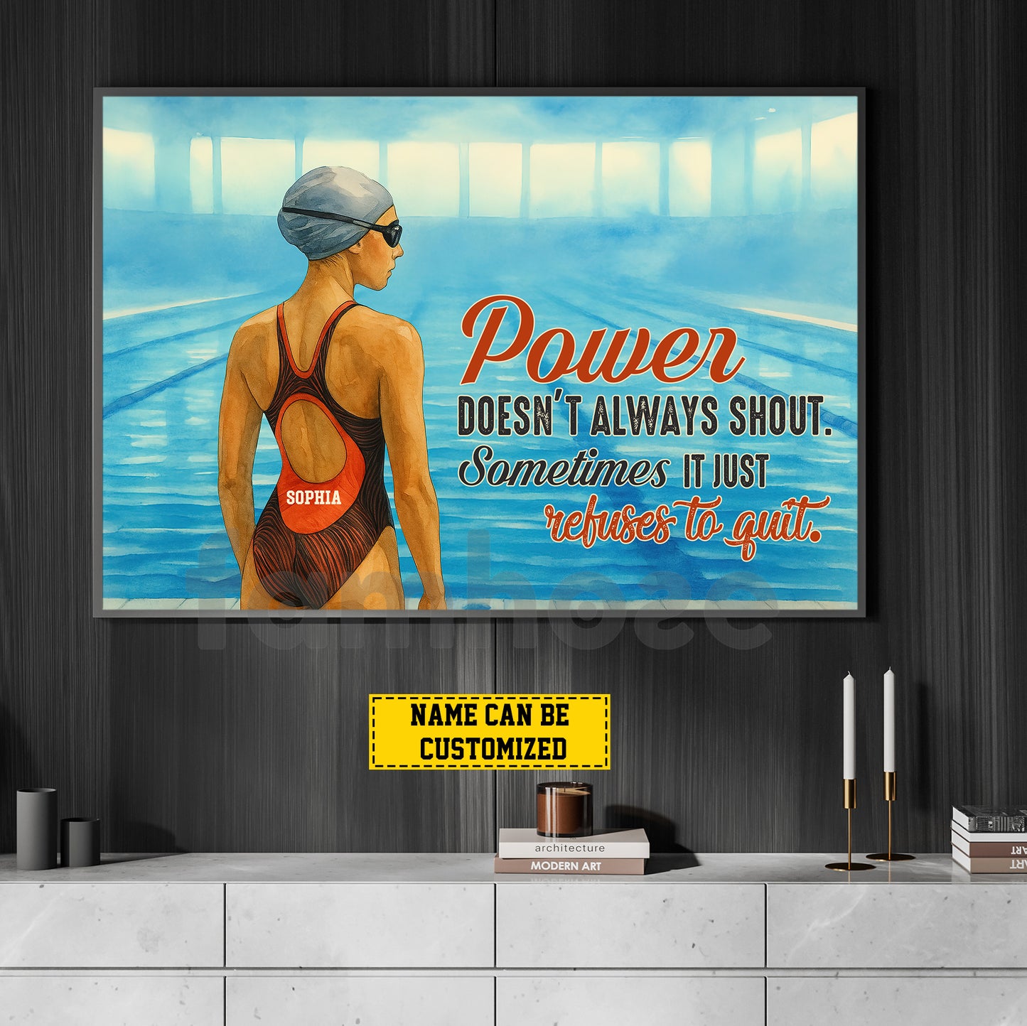 Personalized Swimming Woman Canvas Painting, Power Doesn't Always Shout Sport Wall Art Decor, Poster Gift For Swimming Lovers