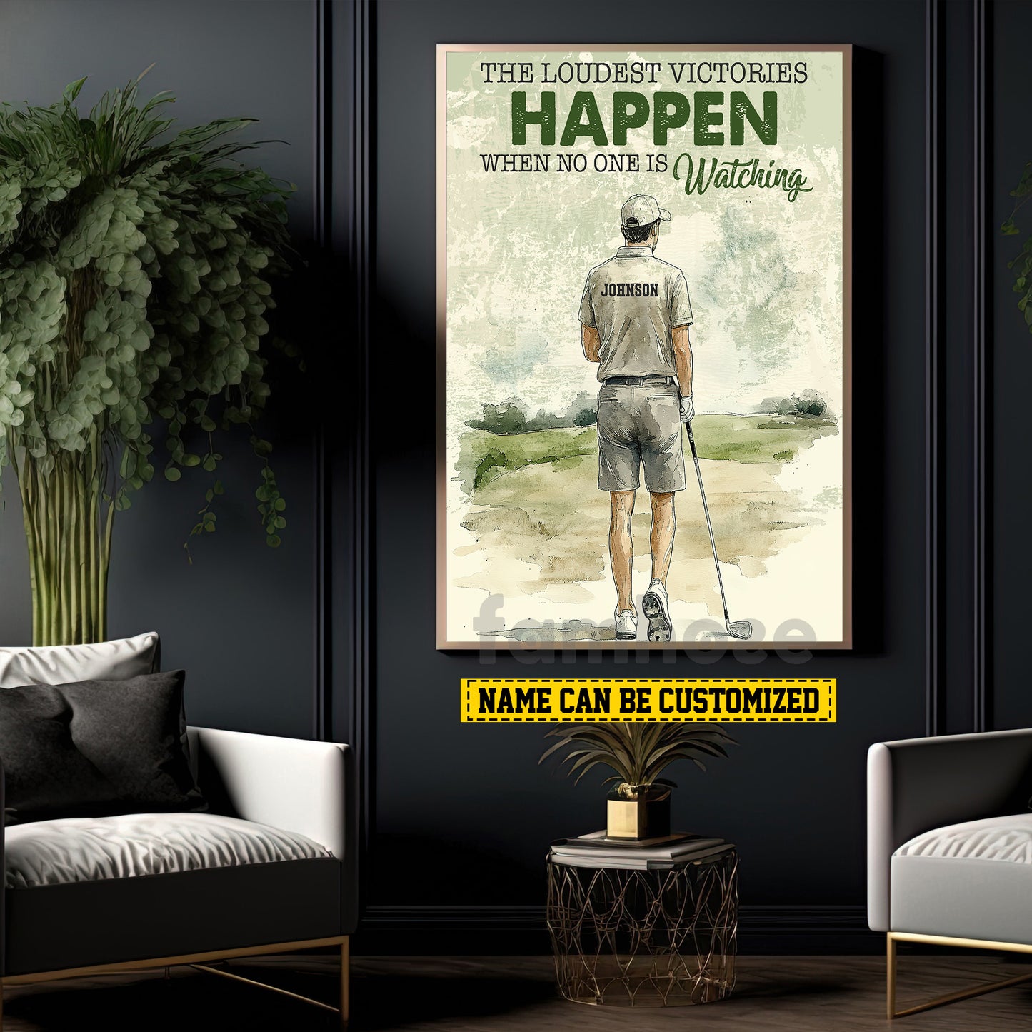 Motivational Personalized Golf Man Canvas Painting, The Loudest Victories Sports Wall Art Decor, Poster Gift For Golf Lovers