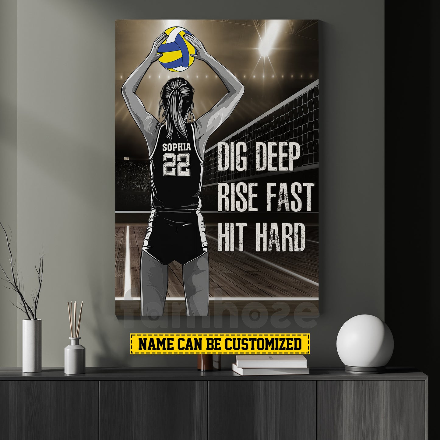 Personalized Volleyball Woman Canvas Painting, Dig Deep Rise Fast Hit Hard Sport Wall Art Decor, Poster Gift For Volleyball Lovers
