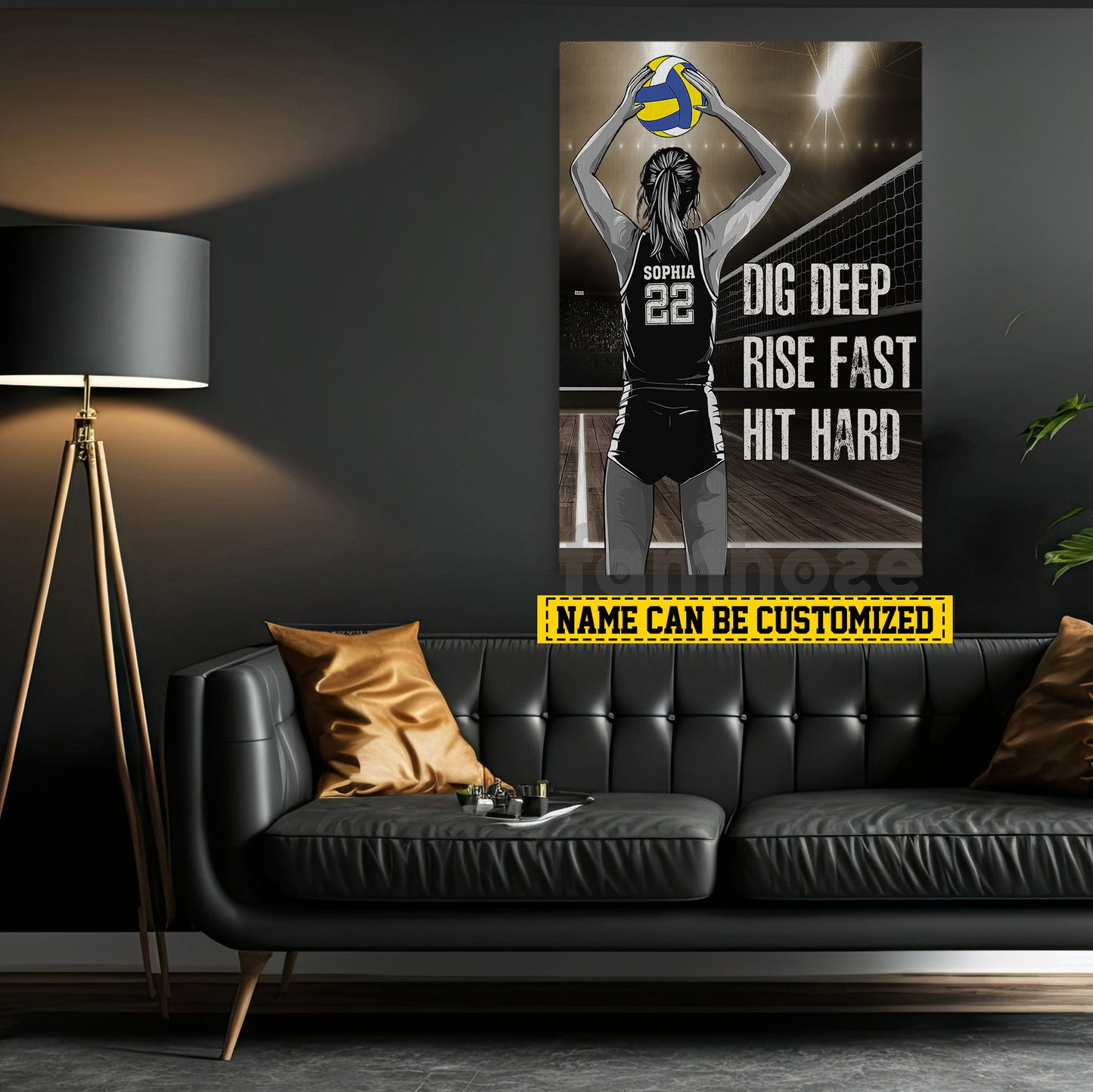 Personalized Volleyball Woman Canvas Painting, Dig Deep Rise Fast Hit Hard Sport Wall Art Decor, Poster Gift For Volleyball Lovers