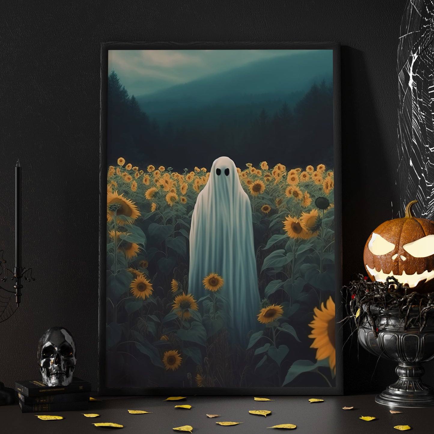 The Ghost In Flower Garden Gothic Canvas Wall Art - Dark Academia Ghost Poster Gift Artwork Decoration For Living Room Bed Room Halloween