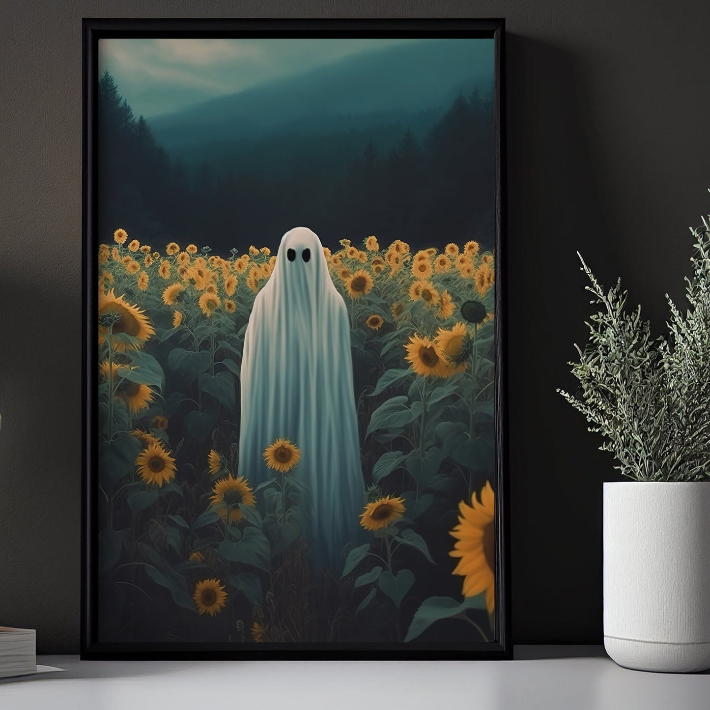 The Ghost In Flower Garden Gothic Canvas Wall Art - Dark Academia Ghost Poster Gift Artwork Decoration For Living Room Bed Room Halloween