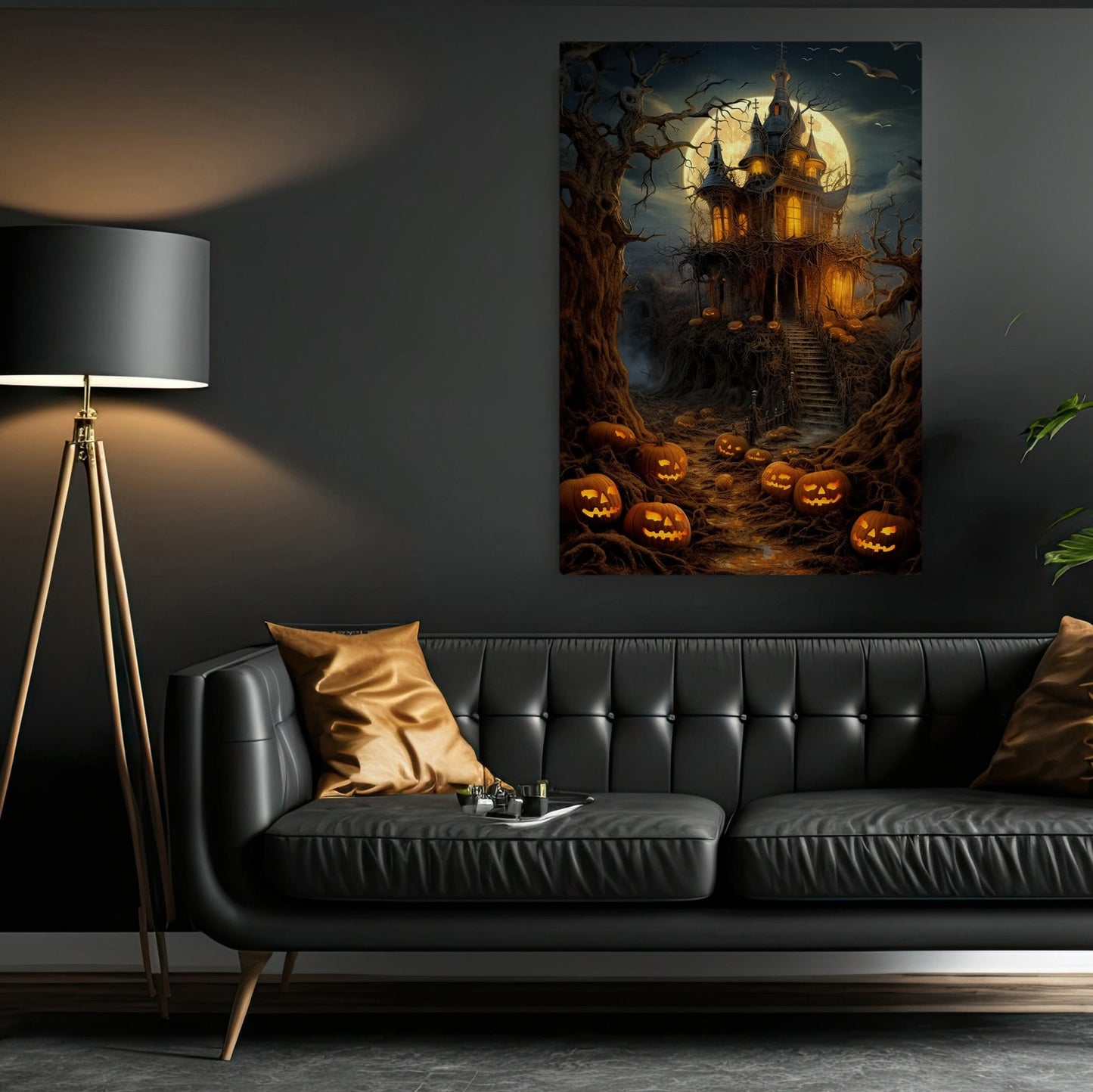 Haunting House Moonlight Dark Surreal Halloween Halloween Canvas Painting, Wall Art Decor - Horror Witchy House Poster Gift