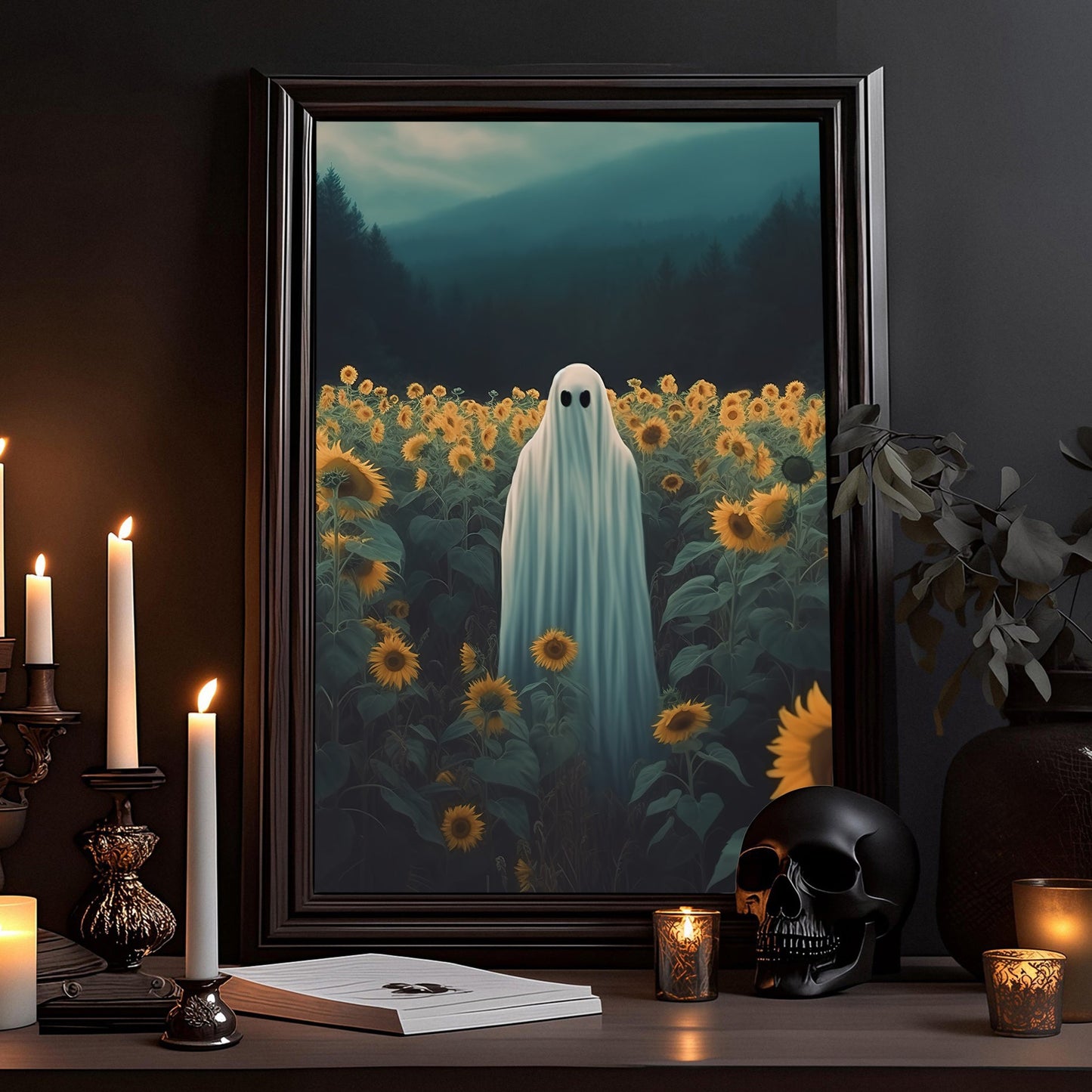 The Ghost In Flower Garden Gothic Canvas Wall Art - Dark Academia Ghost Poster Gift Artwork Decoration For Living Room Bed Room Halloween