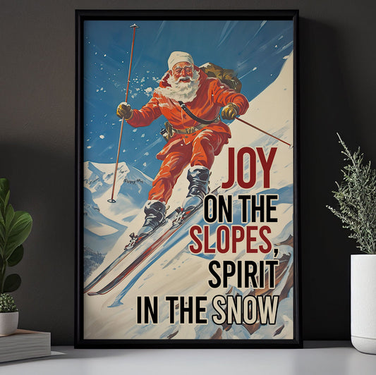 Joy On The Slopes, Spirit In The Snow, Skiing Christmas Canvas Painting, Xmas Wall Art Decor - Christmas Poster Gift For Skiing Lovers