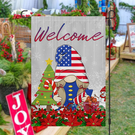 Welcome You The USA Gnome Flag, Gnome Xmas Garden Flag & House Flag, Christmas Flag Gift For Gnome Lovers