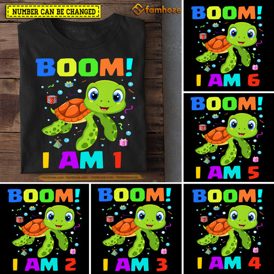 Cute Turtle Birthday T-shirt, Boom I Am Birthday Tees Gift For Kids Boys Girls Turtle Lovers, Age Can Be Changed