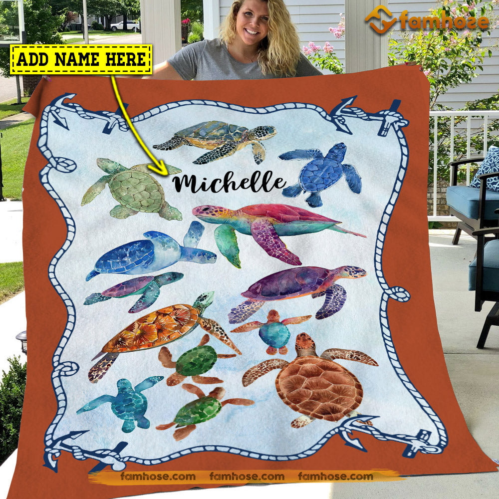 Personalized Turtle Blanket, Turtle In The Sea Fleece Blanket - Sherpa Blanket Gift For Turtle Lovers, Turtle Owners