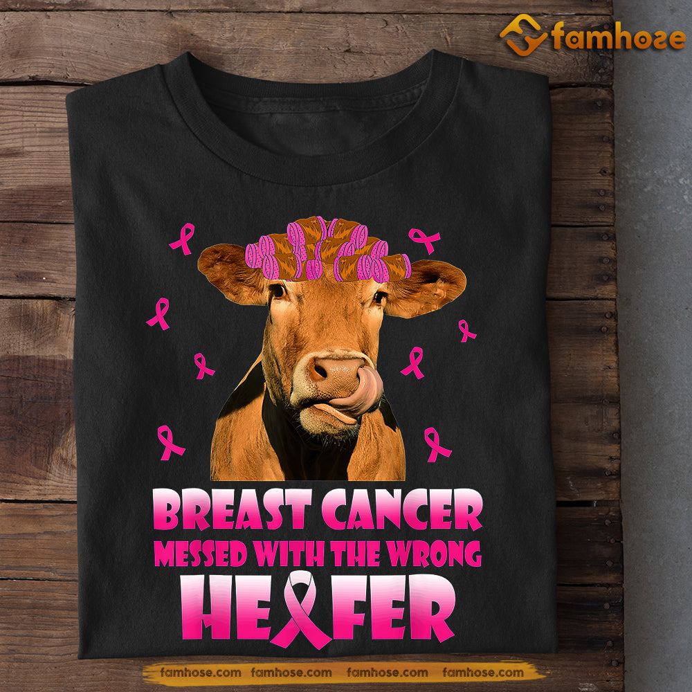 Strong Cow T-shirt, Messed With The Wrong Heifer, Gift For Cow Lovers Who Supports Breast Cancer Awareness