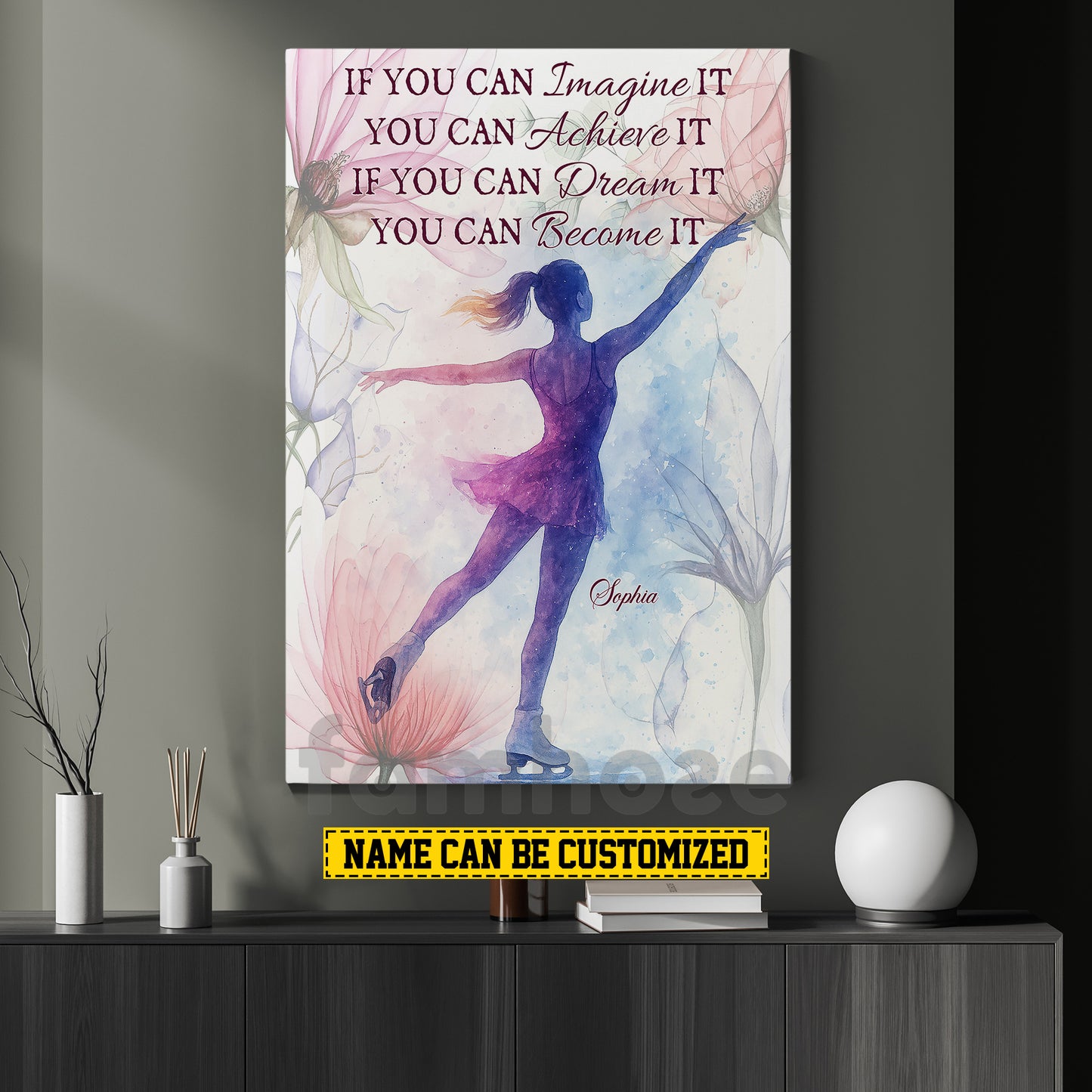 Personalized Ice Skating Woman Canvas Painting, You Can Become It Sport Wall Art Decor, Poster Gift For Ice Skating Lovers