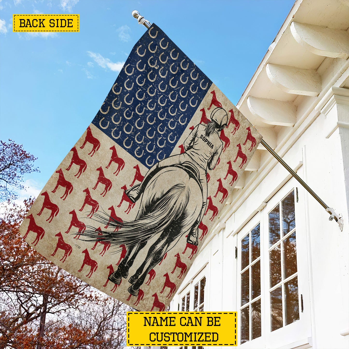 Personalized July 4th Horse Riding Girl American Garden Flag & House Flag, Independence Day Patriotic Horse Girl USA Yard Flag Gift For Horse Riding Lovers