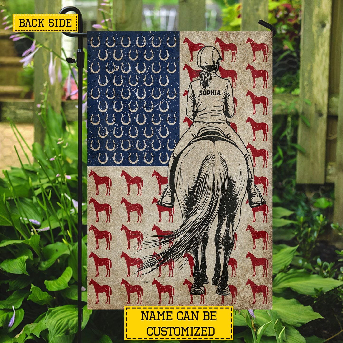 Personalized July 4th Horse Riding Girl American Garden Flag & House Flag, Independence Day Patriotic Horse Girl USA Yard Flag Gift For Horse Riding Lovers