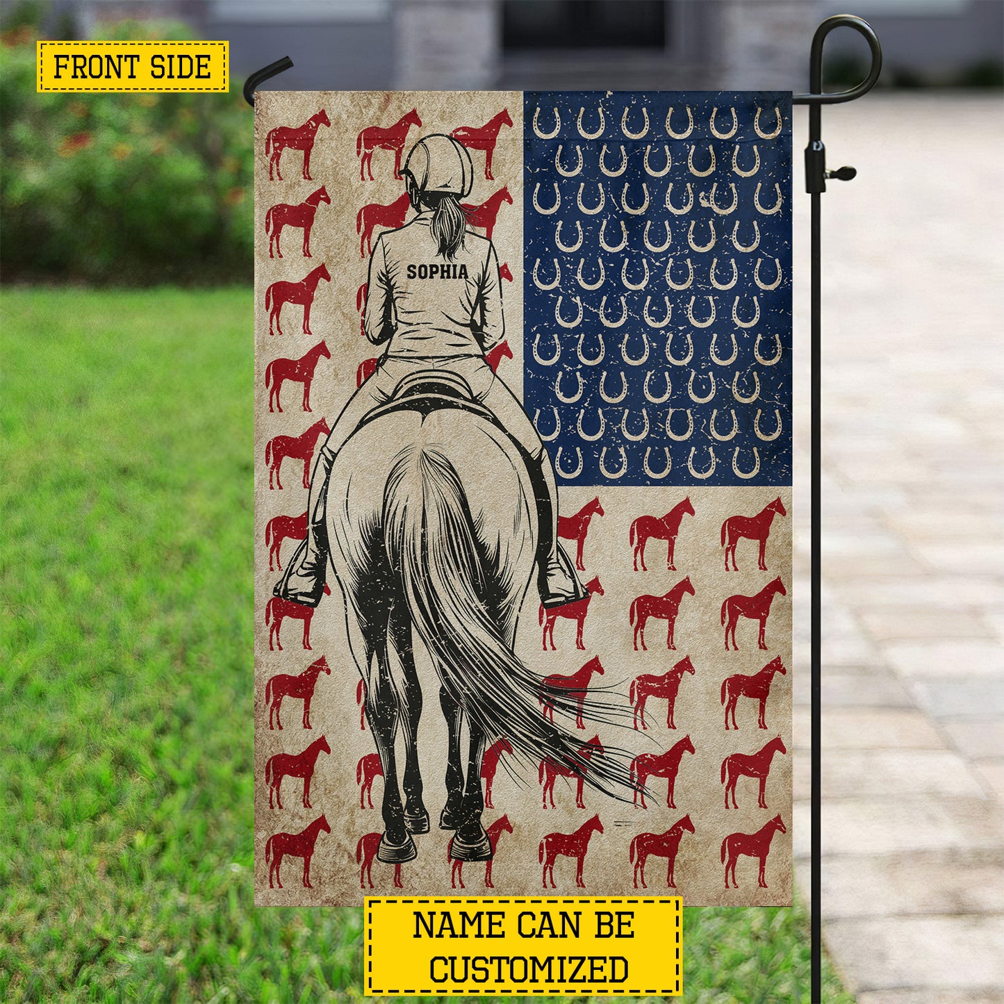 Personalized July 4th Horse Riding Girl American Garden Flag & House Flag, Independence Day Patriotic Horse Girl USA Yard Flag Gift For Horse Riding Lovers