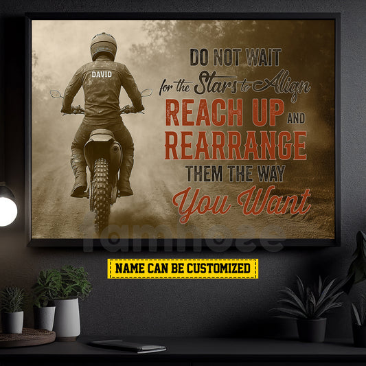 Personalized Motocross Man Canvas Painting, Do Not Wait For The Stars Wall Art Decor, Poster Gift For Motocross Lovers