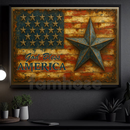 July 4th God Canvas Painting, God Bless American Wall Art Decor, Poster Gift For American Lovers