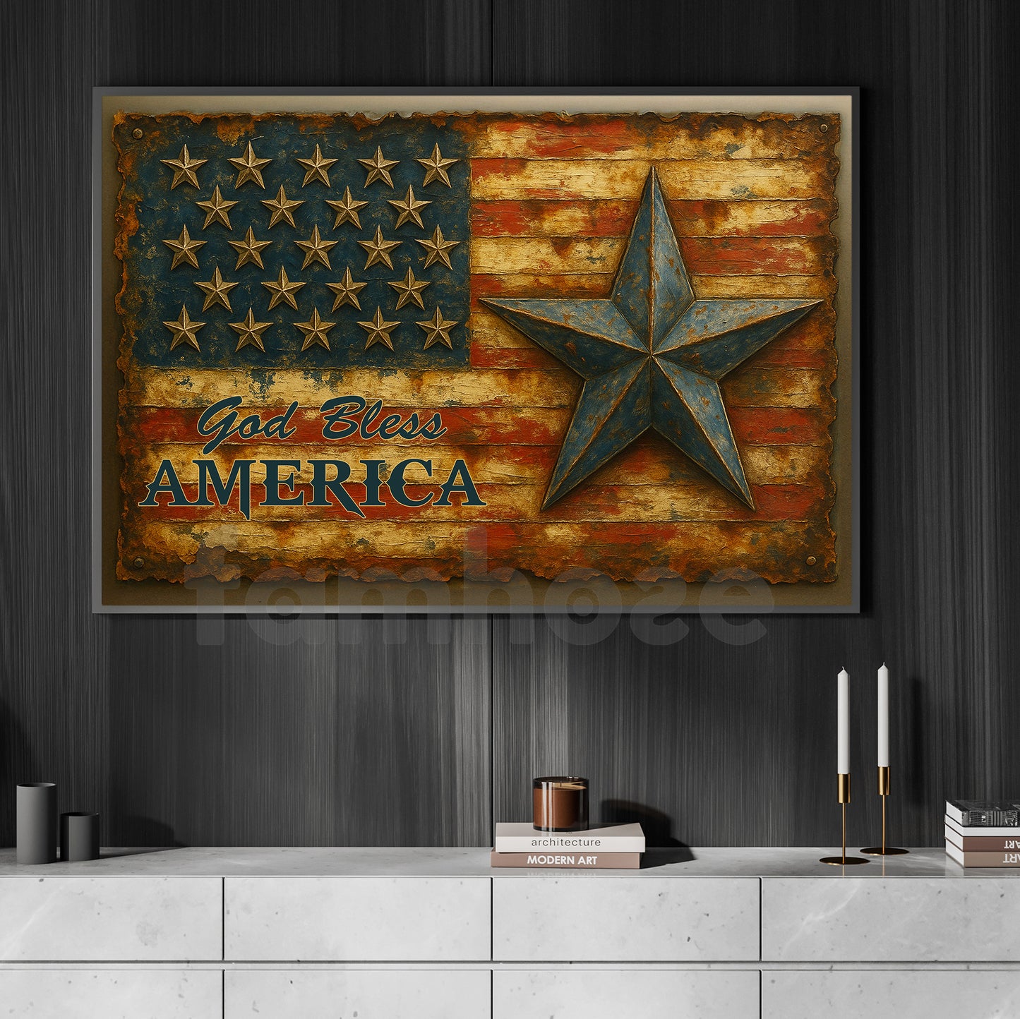 July 4th God Canvas Painting, God Bless American Wall Art Decor, Poster Gift For American Lovers