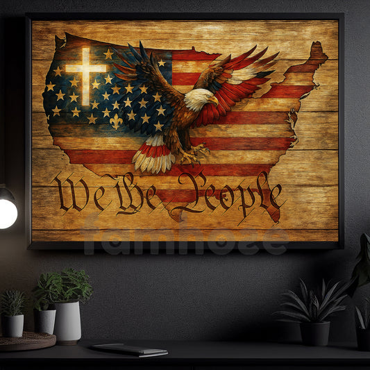 July 4th God Eagle Canvas Painting, We The People Wall Art Decor, Poster Gift For Christians, Eagle Lovers