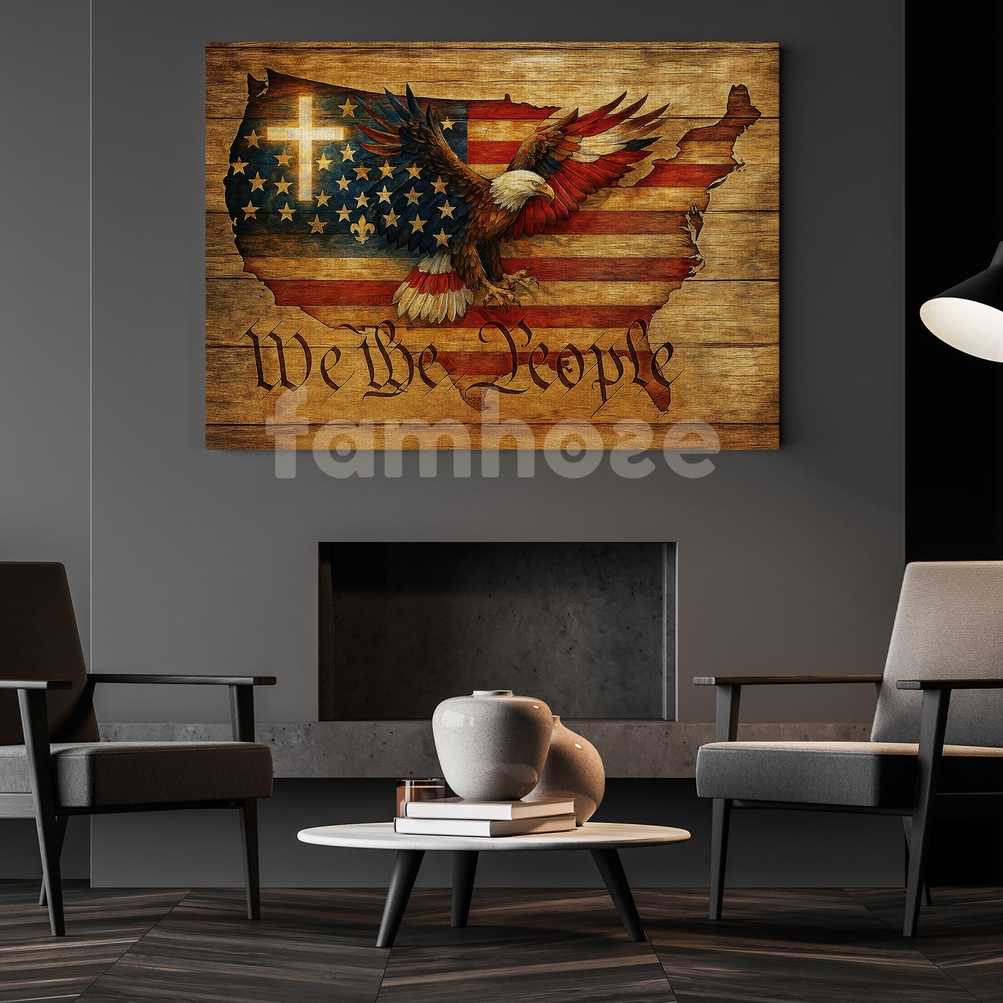 July 4th God Eagle Canvas Painting, We The People Wall Art Decor, Poster Gift For Christians, Eagle Lovers