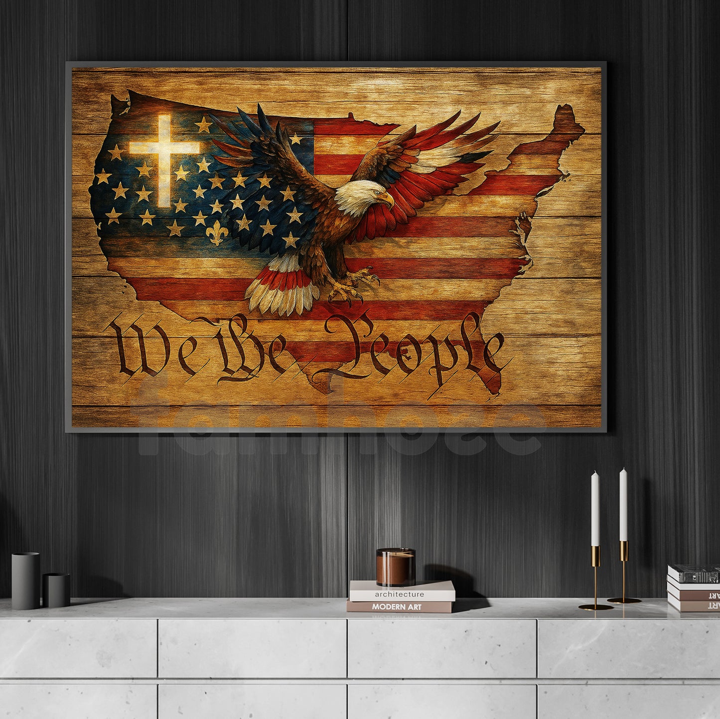 July 4th God Eagle Canvas Painting, We The People Wall Art Decor, Poster Gift For Christians, Eagle Lovers