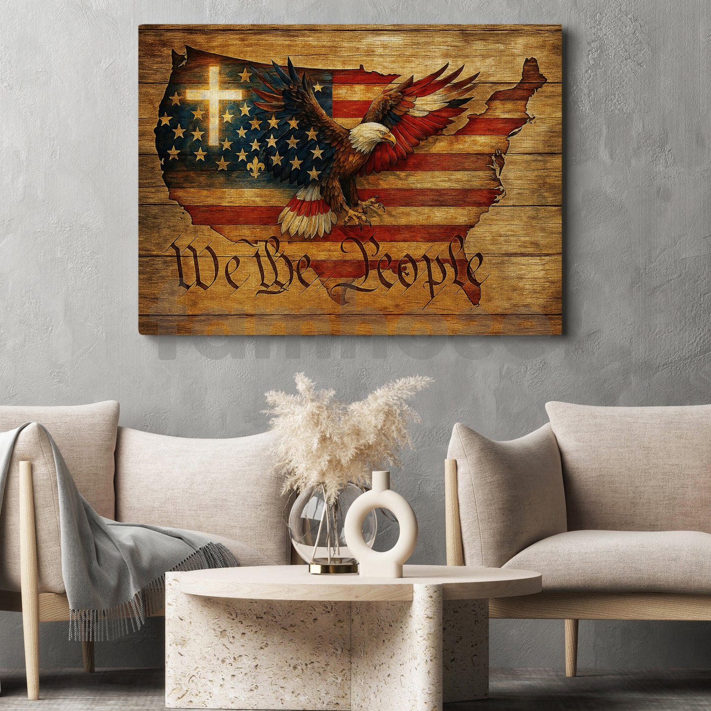 July 4th God Eagle Canvas Painting, We The People Wall Art Decor, Poster Gift For Christians, Eagle Lovers