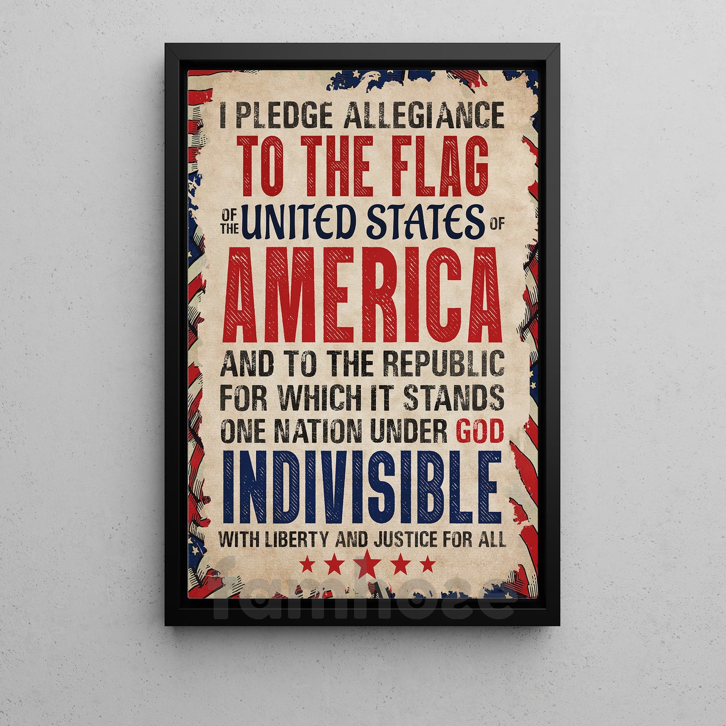 July 4th Patriotic Canvas Painting, I Pledge Allegiance To The Flag United States Wall Art Decor, Poster Independence Day Gift For American Lovers
