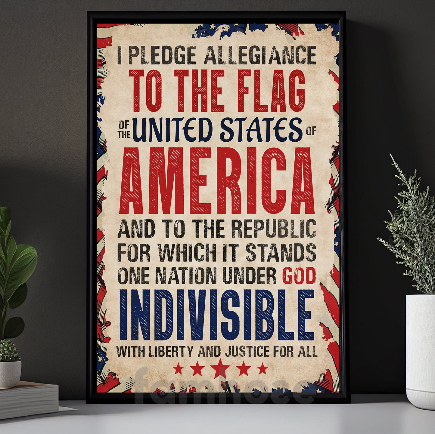 July 4th Patriotic Canvas Painting, I Pledge Allegiance To The Flag United States Wall Art Decor, Poster Independence Day Gift For American Lovers