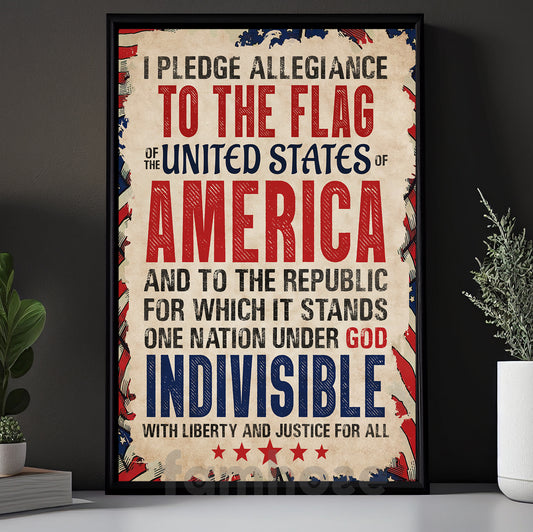 July 4th Patriotic Canvas Painting, I Pledge Allegiance To The Flag United States Wall Art Decor, Poster Independence Day Gift For American Lovers