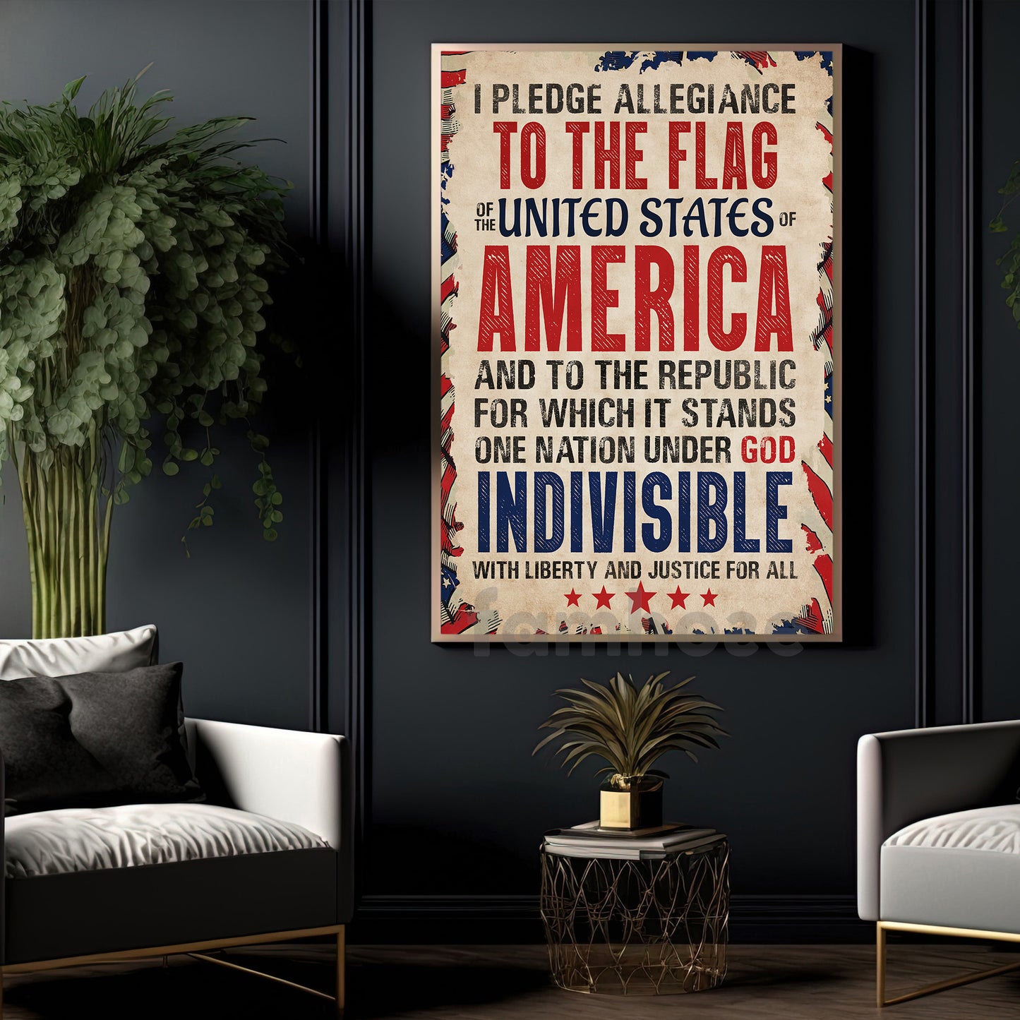 July 4th Patriotic Canvas Painting, I Pledge Allegiance To The Flag United States Wall Art Decor, Poster Independence Day Gift For American Lovers