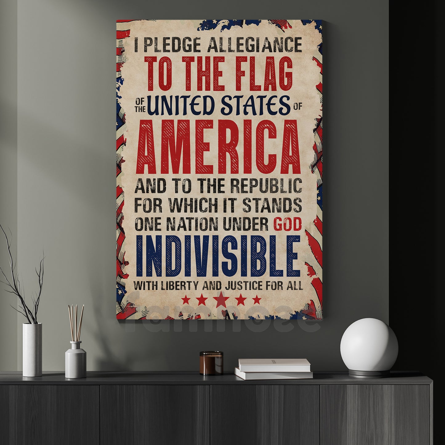 July 4th Patriotic Canvas Painting, I Pledge Allegiance To The Flag United States Wall Art Decor, Poster Independence Day Gift For American Lovers