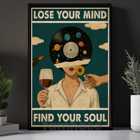Vintage Music-Inspired Canvas Painting, Lose Your Mind Find Your Soul Wall Art Decor, Poster Gift For Music Lovers