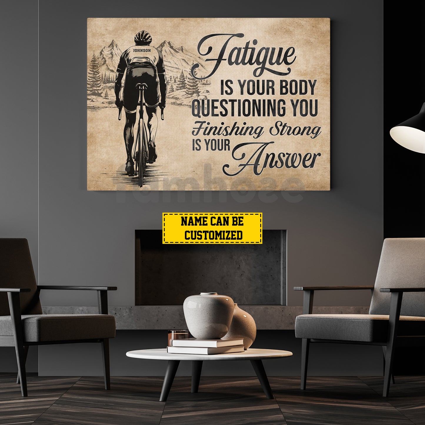 Motivational Personalized Cycling Man Canvas Painting, Fatigue Is Your Body Questioning You Sport Wall Art Decor, Poster Gift For Cycling Lovers