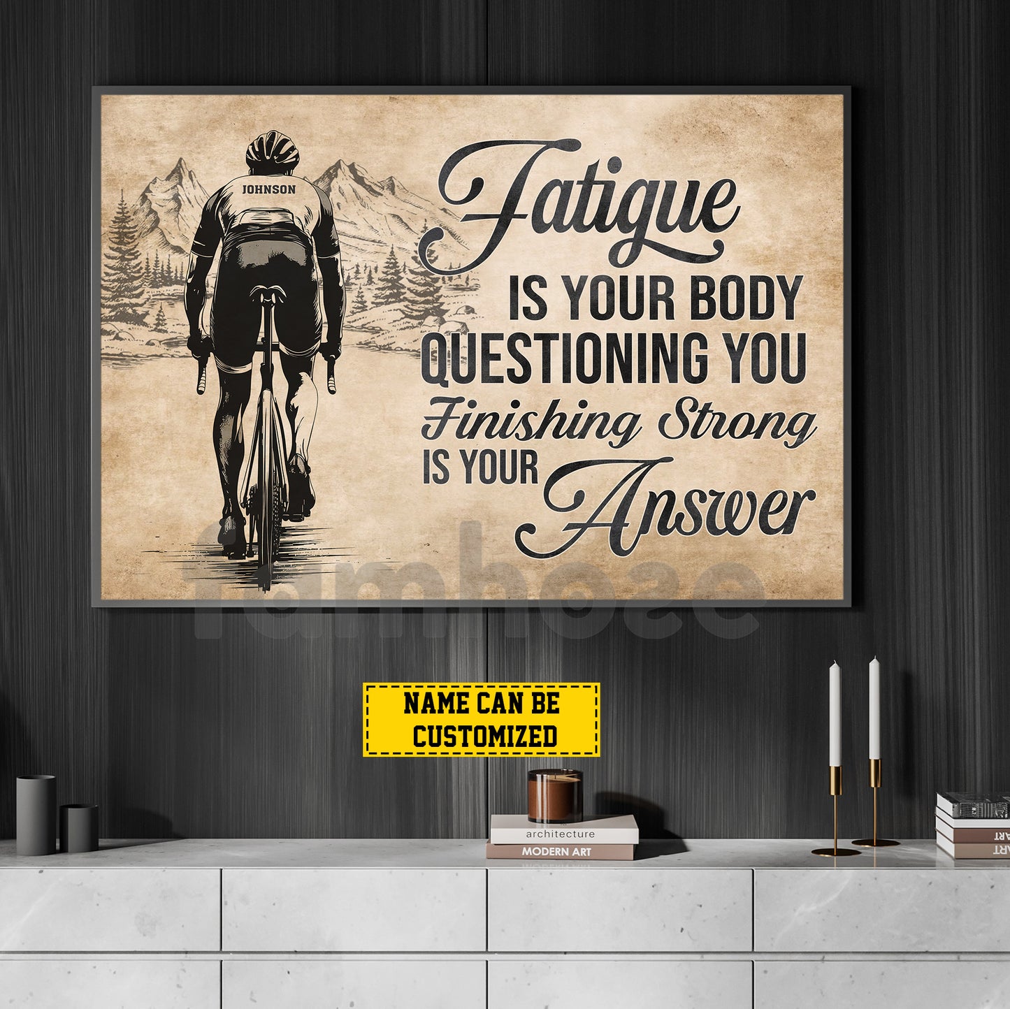 Motivational Personalized Cycling Man Canvas Painting, Fatigue Is Your Body Questioning You Sport Wall Art Decor, Poster Gift For Cycling Lovers