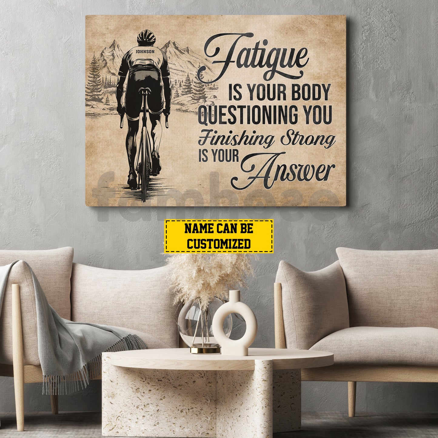 Motivational Personalized Cycling Man Canvas Painting, Fatigue Is Your Body Questioning You Sport Wall Art Decor, Poster Gift For Cycling Lovers